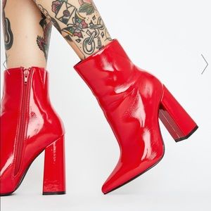 Red leather platform boots